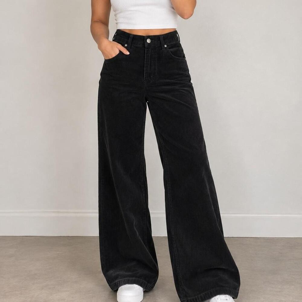 Push and Co Woman Black corduroy wide leg pants